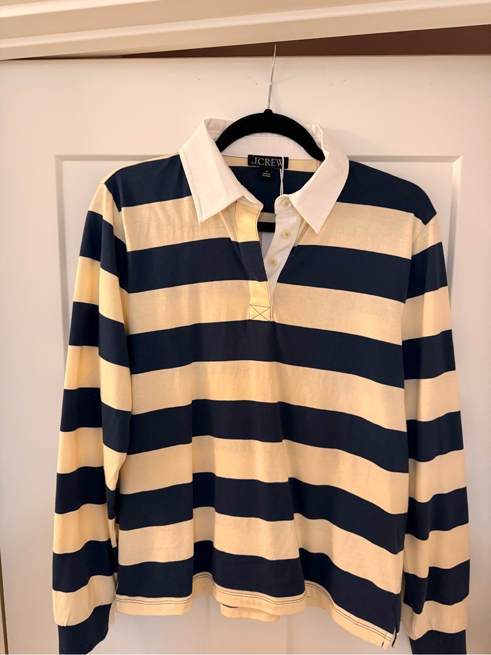 J. Crew Navy and Cream Striped Long-Sleeve Rugby Polo